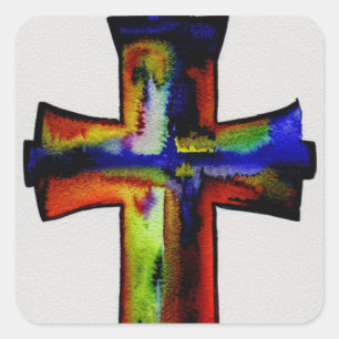 Watercolor Cross of Many Colors Sticker