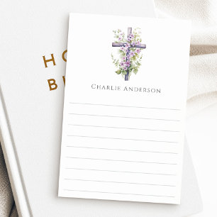 Watercolor cross purple flower name lined post-it notes