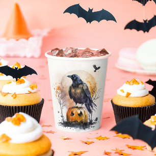 Watercolor Crow Halloween Paper Cups
