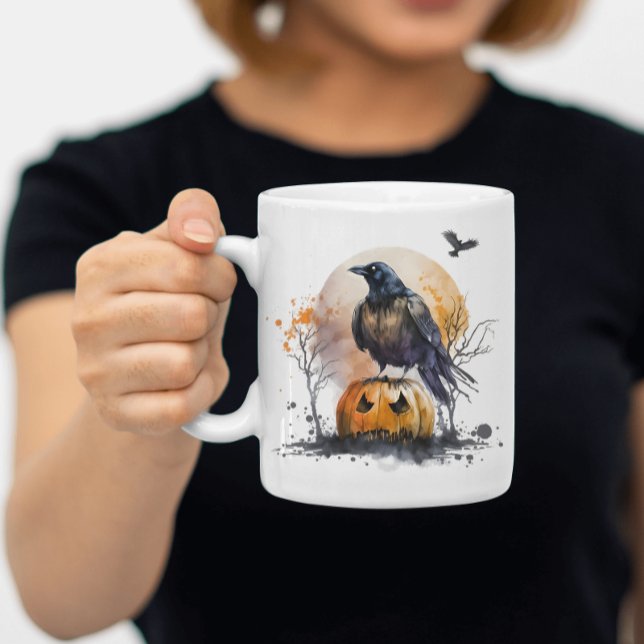 Watercolor Crow Pumpkin Halloween Coffee Mug (Creator Uploaded)