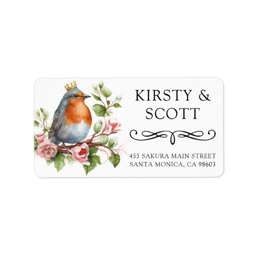 Watercolor Crowned Spring Robin Address Label