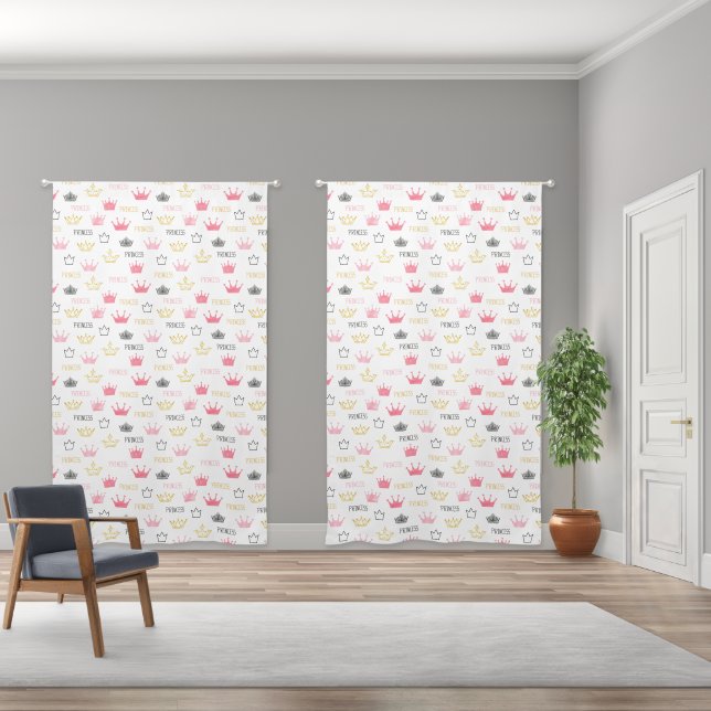 Watercolor Crowns Pink Little Princess Nursery Blackout Curtains (Wide)