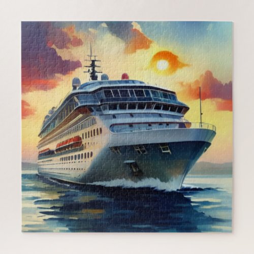 Watercolor Cruise Ship Sunset