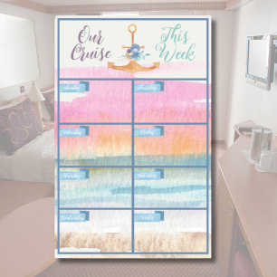 Watercolor Cruise Week Planner in Stateroom Magnet Magnetic Dry Erase Sheet