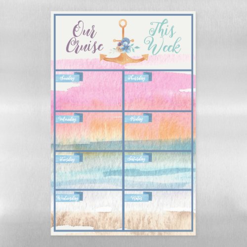Watercolor Cruise Week Planner in Stateroom Magnet Magnetic Dry Erase Sheet