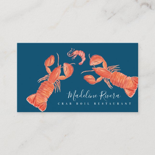 Watercolor Crustacean Crab Restaurant Crawfish  Business Card (Front)
