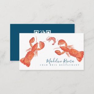 Watercolor Crustacean Crab Restaurant Crawfish  Business Card