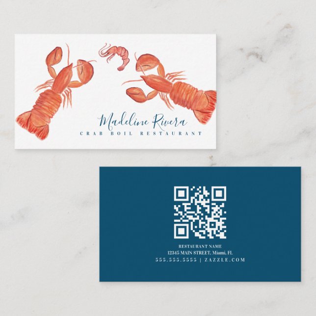 Watercolor Crustacean Crab Restaurant Crawfish  Business Card (Front/Back)