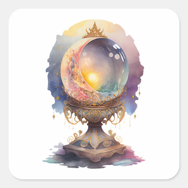 Watercolor Crystal Ball Square Sticker (Front)