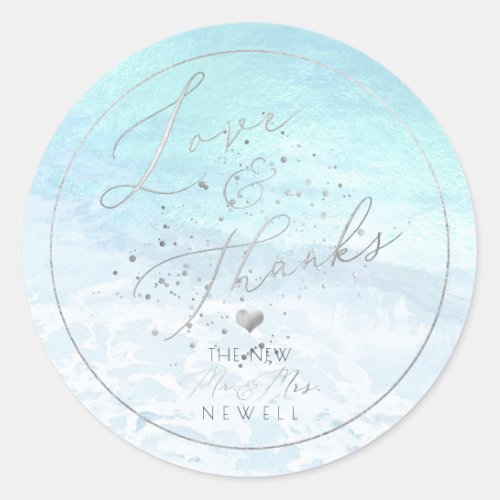 Watercolor Crystal Blue Shoreline Beach Thank You Classic Round Sticker