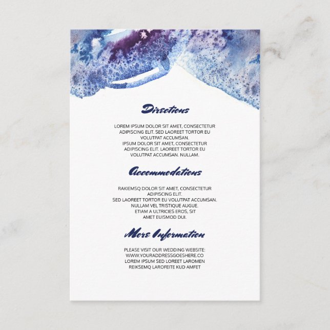 Watercolor Crystal Blue Wedding Information Enclosure Card (Front)