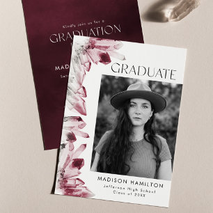 Watercolor Crystal Burgundy Photo Graduation Party Invitation
