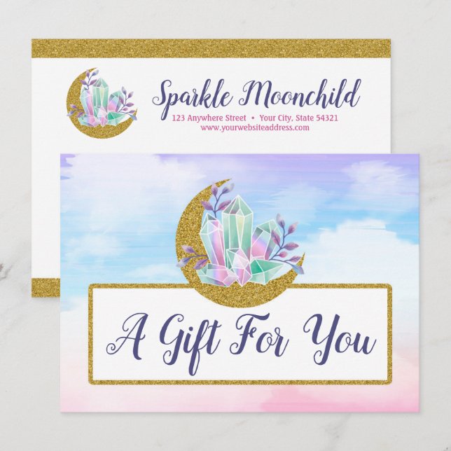 Watercolor Crystal Gold Moon Gift Certificate Card (Front/Back)