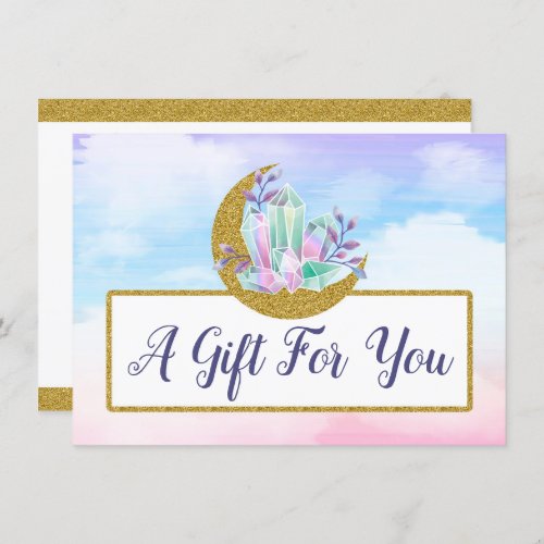 Watercolor Crystal Gold Moon Gift Certificate Card