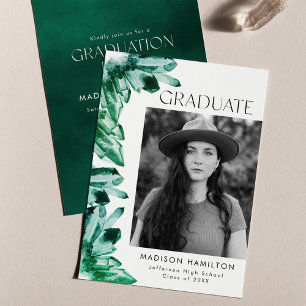 Watercolor Crystal Green Photo Graduation Party Invitation
