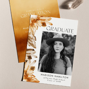 Watercolor Crystal Orange Photo Graduation Party Invitation