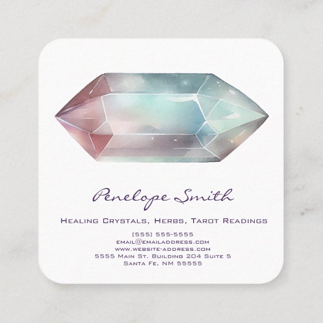Watercolor Crystal Square Business Card (Back)