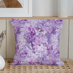 Watercolor Crystalized Lilacs Throw Pillow