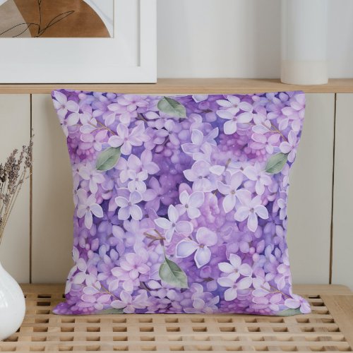 Watercolor Crystalized Lilacs Throw Pillow