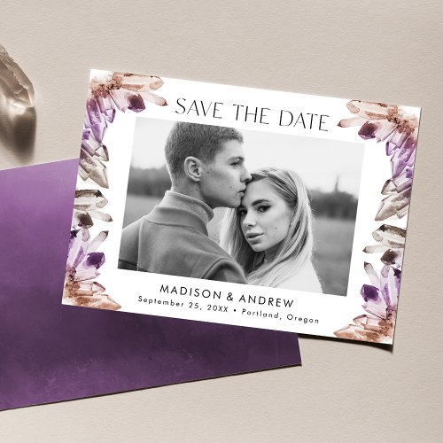 Watercolor Crystals Amethyst Purple Photo Save The Date