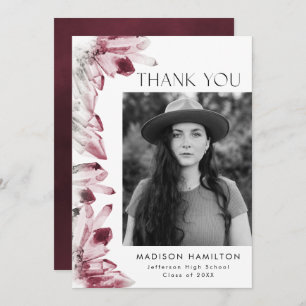 Watercolor Crystals Burgundy Photo Graduation Thank You Card