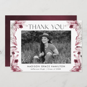Watercolor Crystals Burgundy Photo Graduation Thank You Card