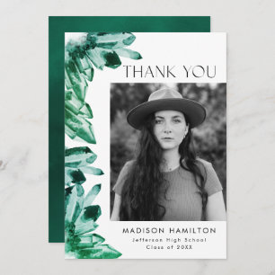 Watercolor Crystals Emerald Green Photo Graduation Thank You Card