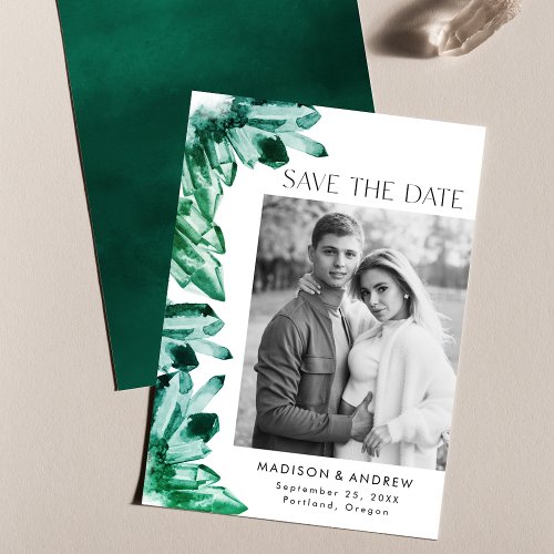 Watercolor Crystals Emerald Green Photo Save The Date