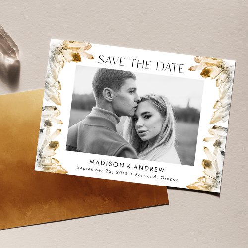 Watercolor Crystals Gold Amber Photo Save The Date