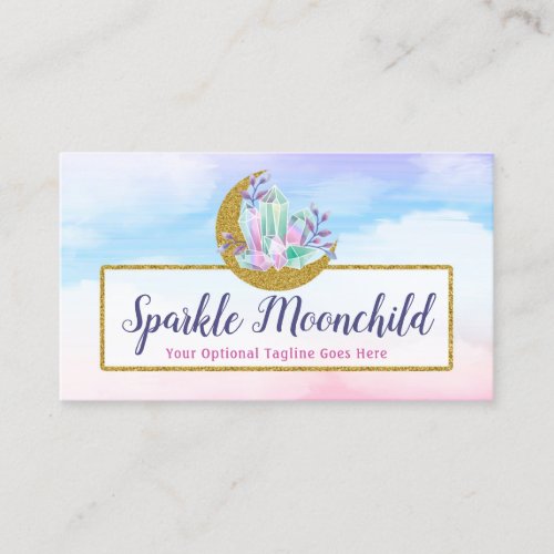 Watercolor Crystals  Gold Crescent Moon Boutique Business Card