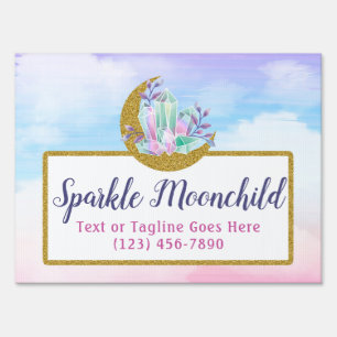 Watercolor Crystals & Gold Crescent Moon Boutique Sign