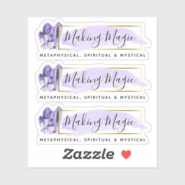Watercolor Crystals & Gold Geometric 3-Piece Logo Sticker (Sheet)