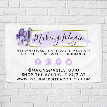 Watercolor Crystals & Gold Geometric Boho Logo Banner by CyanSkyDesign at Zazzle