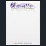 Watercolor Crystals & Gold Geometric Boho Logo Letterhead<br><div class="desc">Mystical watercolor crystals in elegant purple and cobalt blue tones set a bold focus for this minimalist style. Topped with just a hint of gold geometric line accents, it's a lovely modern approach to metaphysical styling for holistic healers, reiki masters, jewelry makers, and beyond! • Customize it! Click the "Customize"...</div>