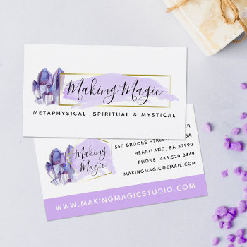 Watercolor Crystals & Gold Geometric Minimalist Business Card by CyanSkyDesign at Zazzle