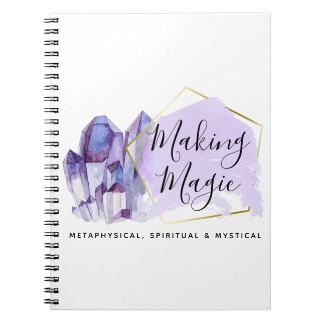 Watercolor Crystals & Gold Geometric Minimalist Notebook (Front)