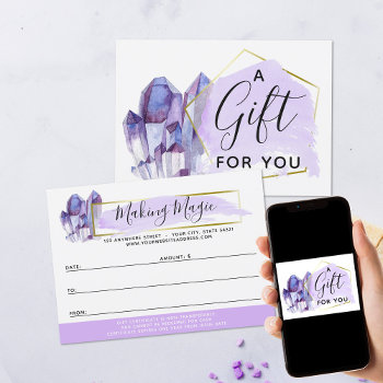 Watercolor Crystals & Gold Gift Certificate Card by CyanSkyDesign at Zazzle
