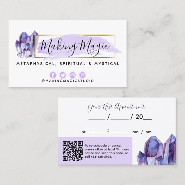 Watercolor Crystals & Gold Minimalist Appointment Business Card (Front/Back)