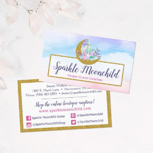 Watercolor Crystals & Gold Moon Social Network Business Card