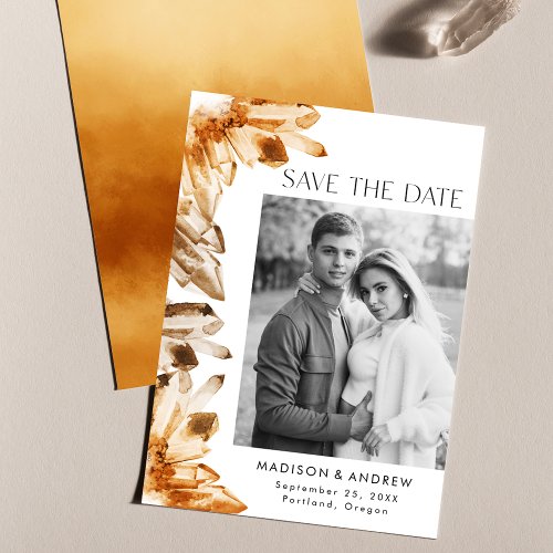 Watercolor Crystals Orange Citrine Photo Save The Date