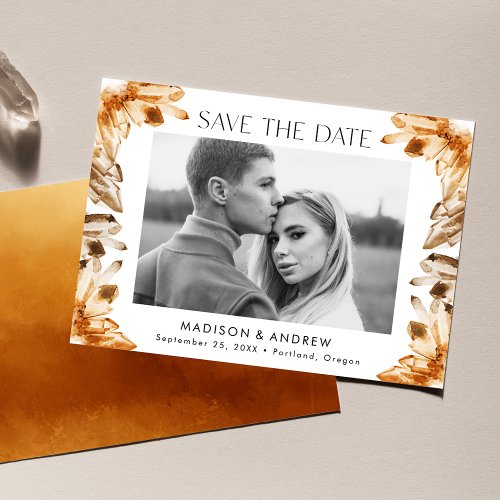 Watercolor Crystals Orange Citrine Photo Save The Date