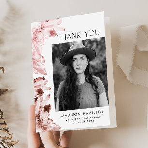Watercolor Crystals Rose Quartz Photo Graduation Thank You Card