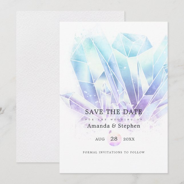 Watercolor Crystals Wedding Save The Date (Front/Back)