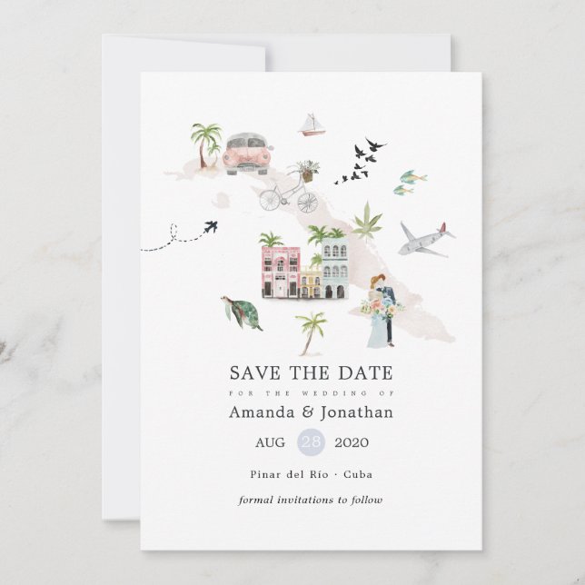 Watercolor Cuba Destination Wedding Save The Date (Front)