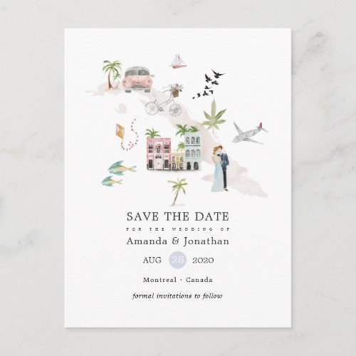Watercolor Cuba Destination Wedding Save the Date Announcement Postcard