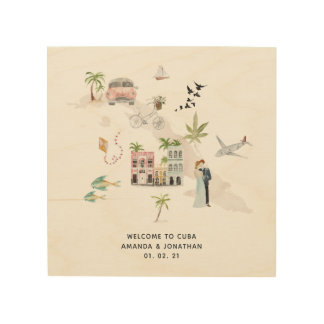 Watercolor Cuba Destination Wedding Welcome Wood Wall Art