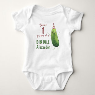 Watercolor Cucumber Big Dill Birthday Party Baby Bodysuit
