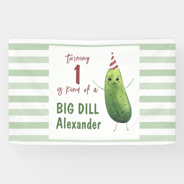 Watercolor Cucumber Big Dill Birthday Party Banner (Horizontal)