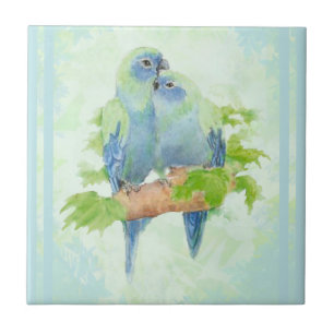 Watercolor Cuddling Blue Parrot Bird Wildlife Art Ceramic Tile