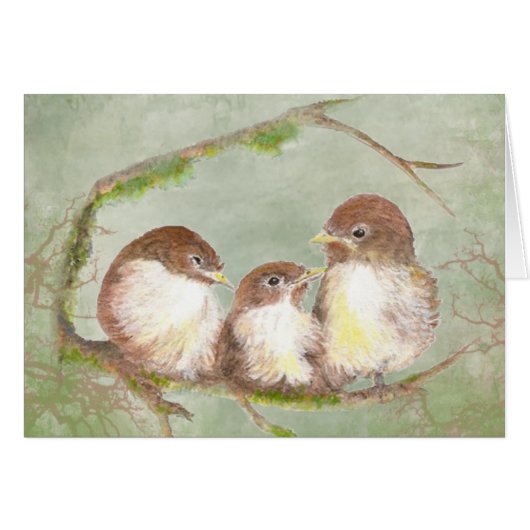 Watercolor Cuddling Sparrow Bird Family (Front Horizontal)